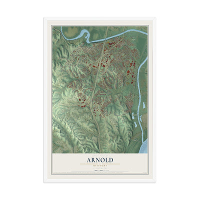 Map of Arnold, Missouri, 12 x 18 inch print in a white wood frame