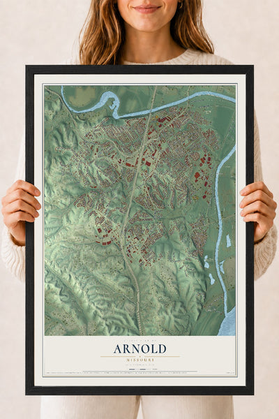 Map of Arnold, Missouri, 18 x 24 inch print in a black wood frame