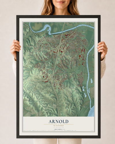 Map of Arnold, Missouri, 24 x 36 inch print in a black wood frame