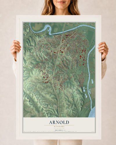 Map of Arnold, Missouri, 24 x 36 inch print in a white wood frame