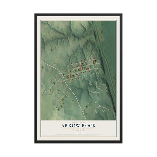 Map of Arrow Rock, Missouri, 12 x 18 inch print in a black wood frame