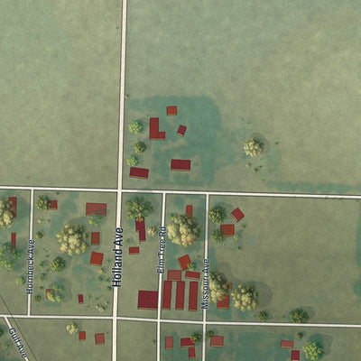 Second close-up of the map of Asbury, Missouri print showing more streets and buildings
