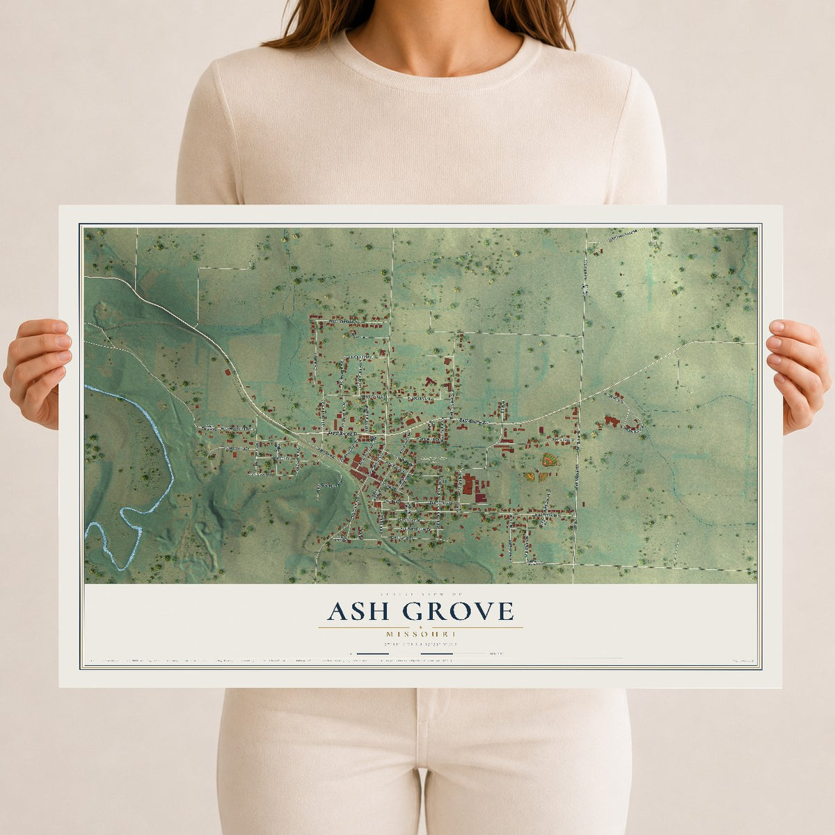 Map of Ash Grove, Missouri, 12 x 18 inch unframed archival matte print