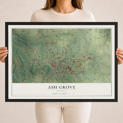 Map of Ash Grove, Missouri, 18 x 24 inch print in a black wood frame