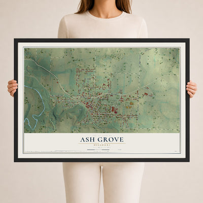Map of Ash Grove, Missouri, 24 x 36 inch print in a black wood frame