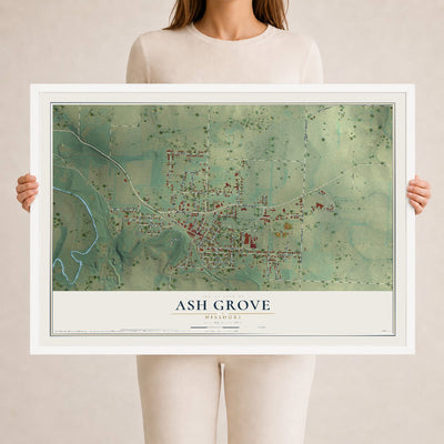 Map of Ash Grove, Missouri, 24 x 36 inch print in a white wood frame