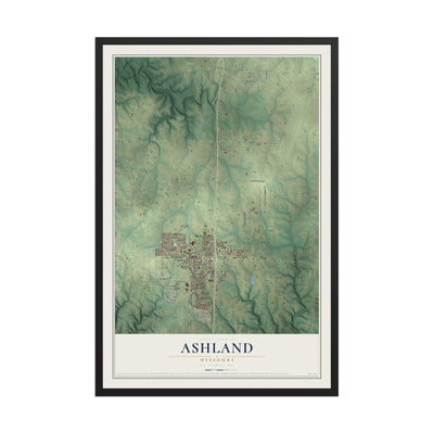 Map of Ashland, Missouri, 12 x 18 inch print in a black wood frame