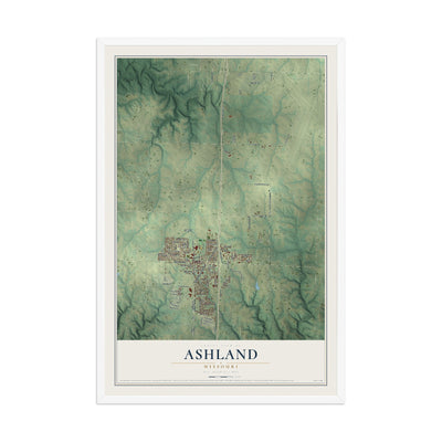 Map of Ashland, Missouri, 12 x 18 inch print in a white wood frame