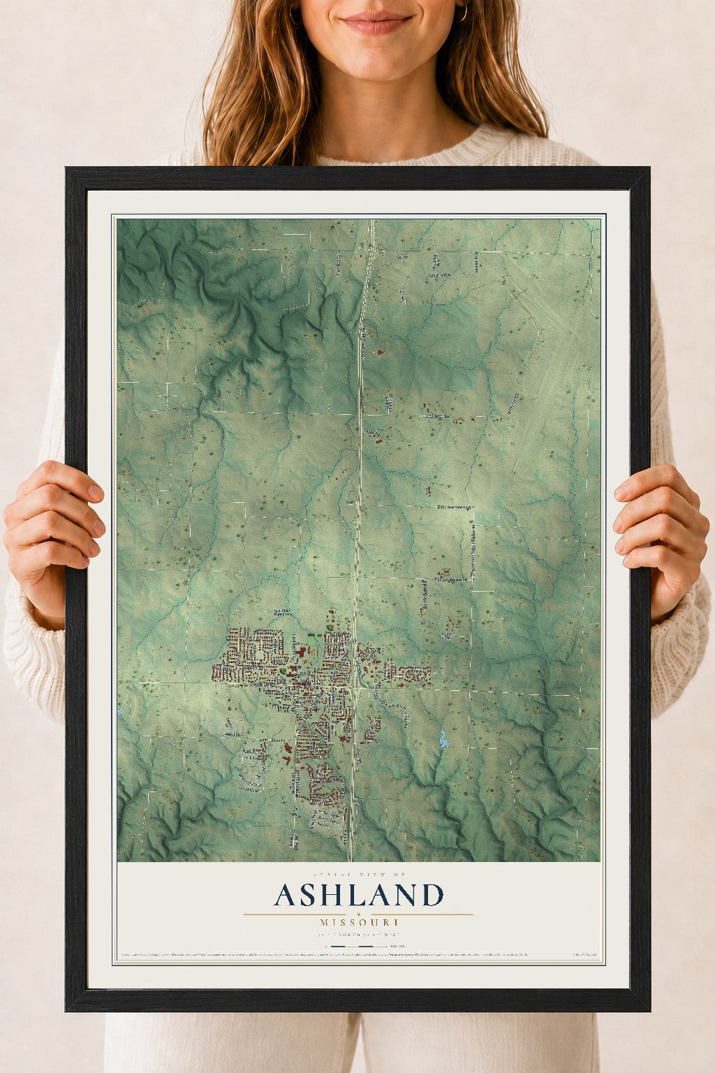 Map of Ashland, Missouri, 18 x 24 inch print in a black wood frame