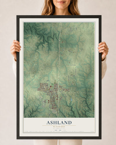 Map of Ashland, Missouri, 24 x 36 inch print in a black wood frame
