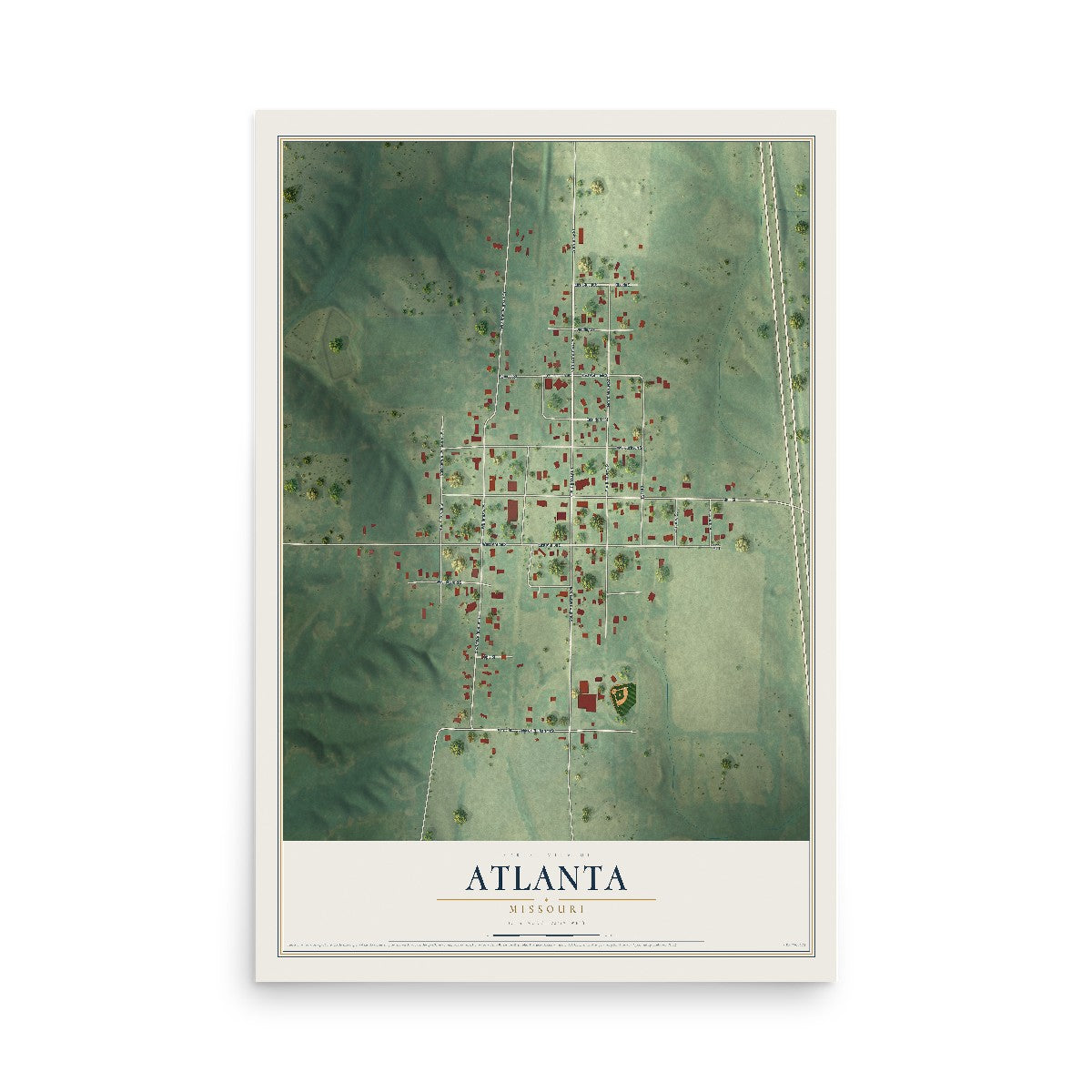 Map of Atlanta, Missouri, 12 x 18 inch unframed archival matte print