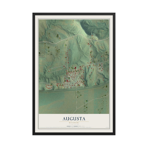 Map of Augusta, Missouri, 12 x 18 inch print in a black wood frame