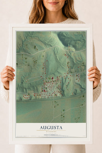 Map of Augusta, Missouri, 18 x 24 inch print in a white wood frame