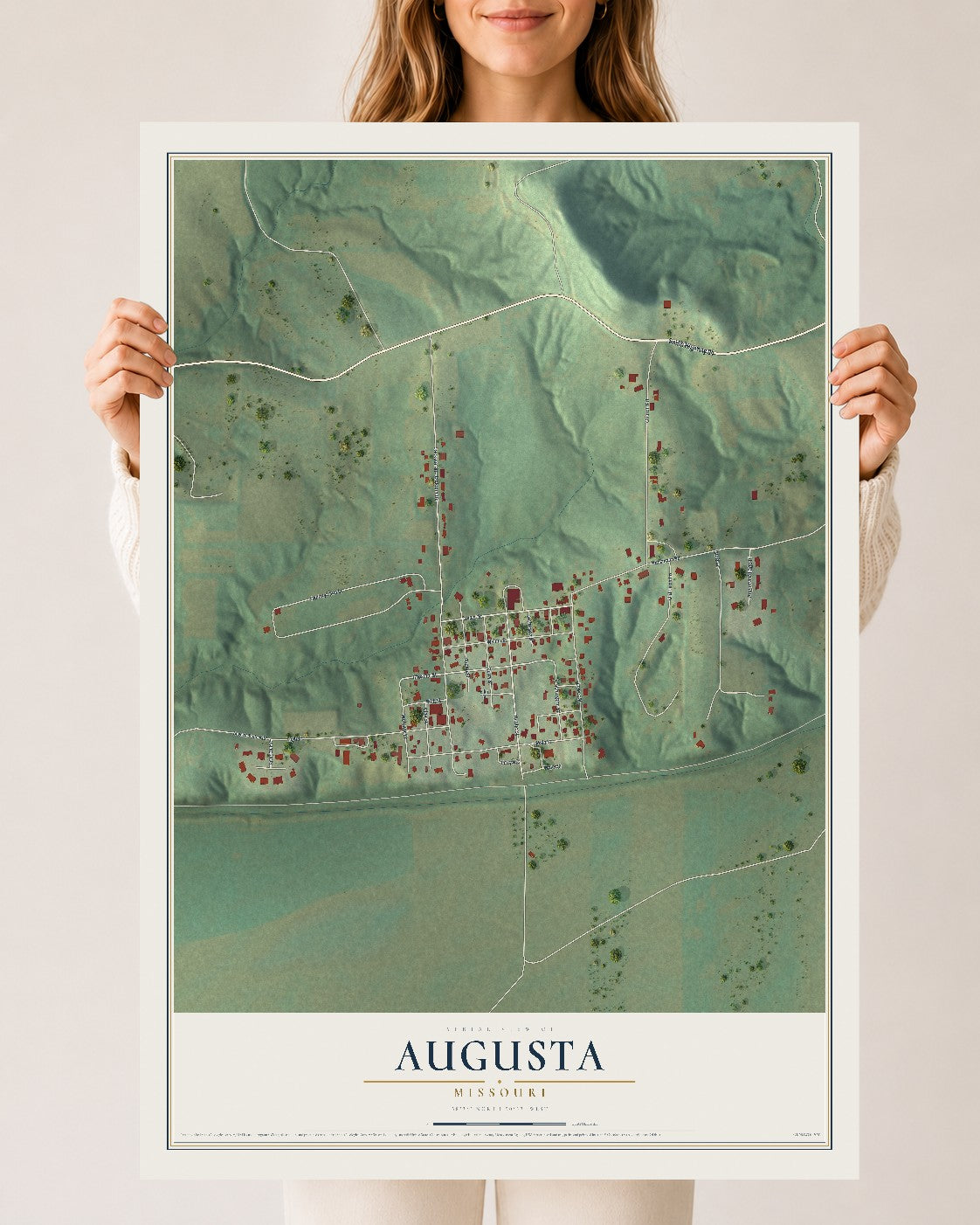 Map of Augusta, Missouri, 24 x 36 inch unframed archival matte print