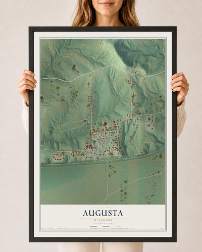 Map of Augusta, Missouri, 24 x 36 inch print in a black wood frame