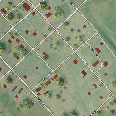 Close-up of the map of Aullville, Missouri print showing street and building detail