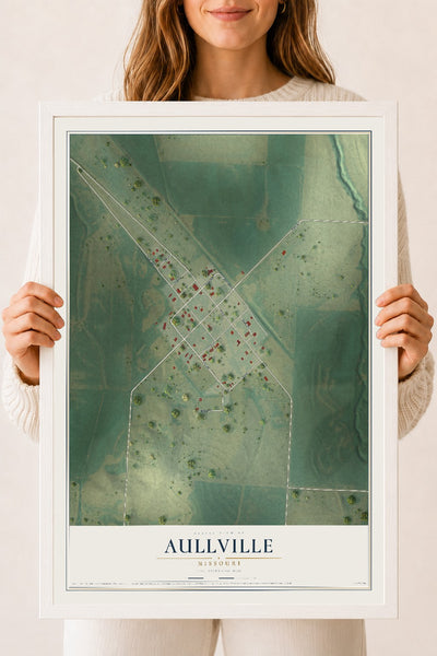 Map of Aullville, Missouri, 18 x 24 inch print in a white wood frame