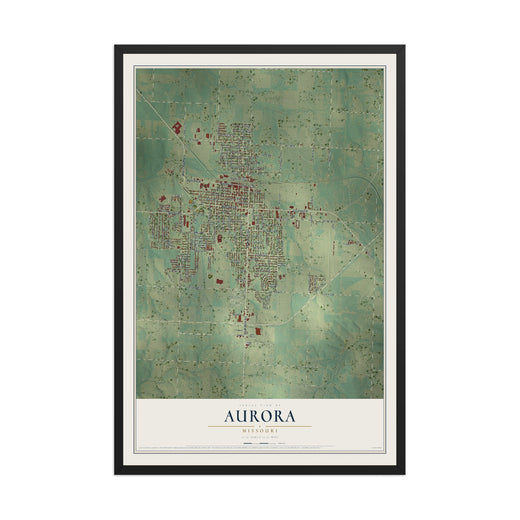 Map of Aurora, Missouri, 12 x 18 inch print in a black wood frame