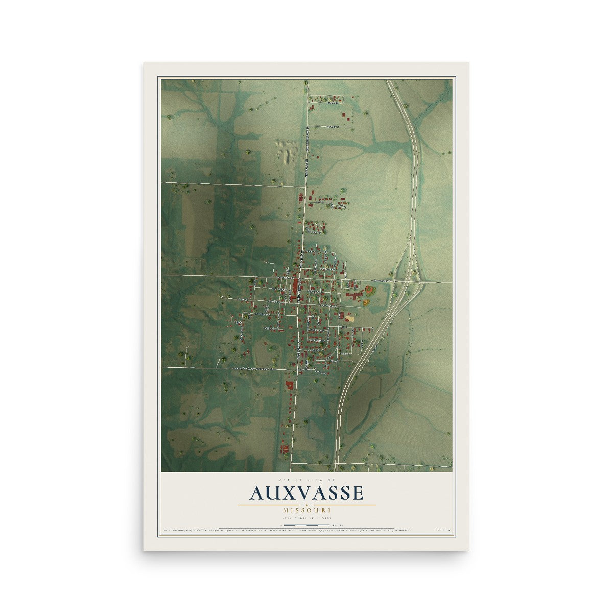 Map of Auxvasse, Missouri, 12 x 18 inch unframed archival matte print
