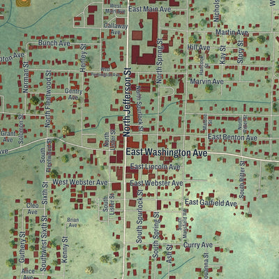 Close-up of the map of Ava, Missouri print showing street and building detail