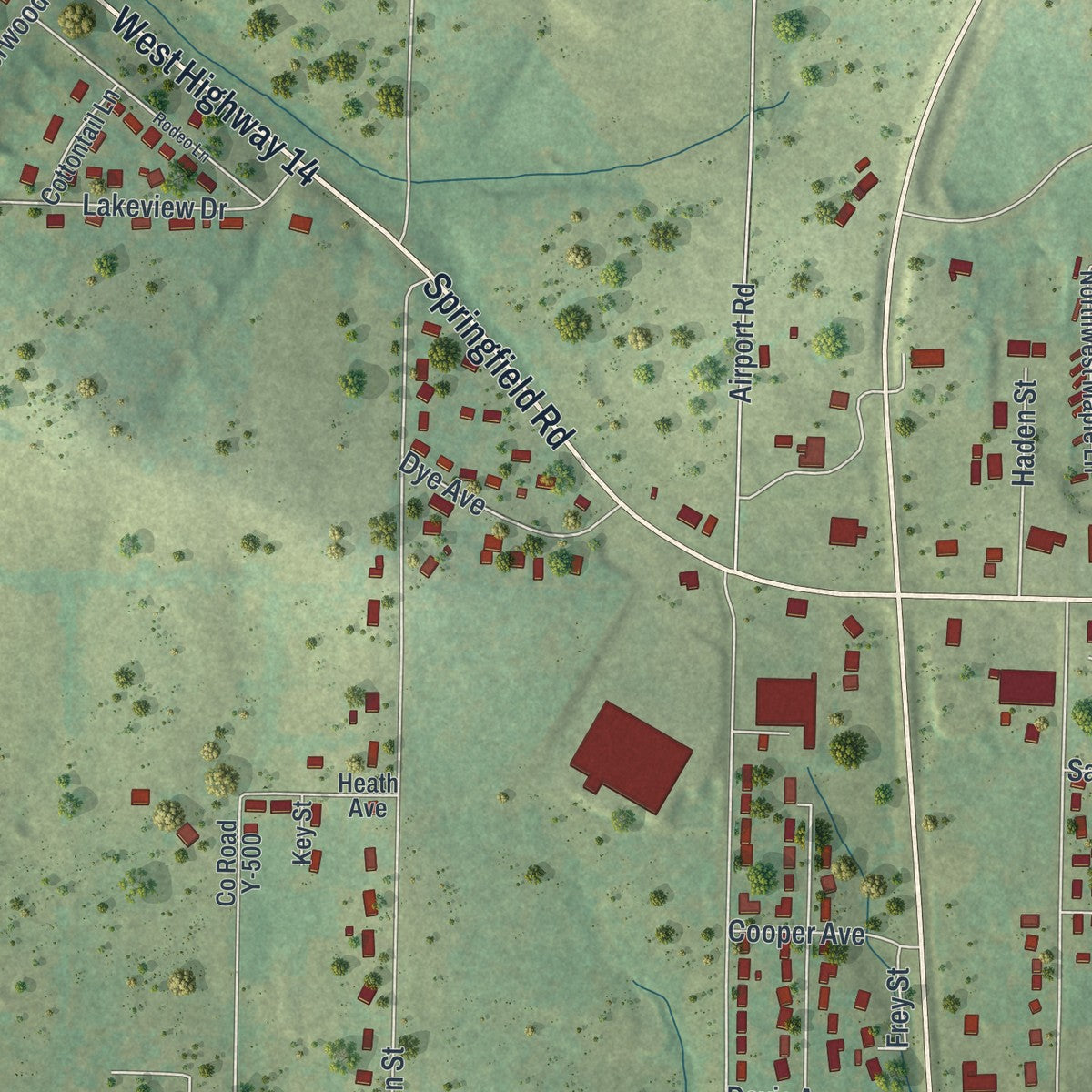 Second close-up of the map of Ava, Missouri print showing more streets and buildings