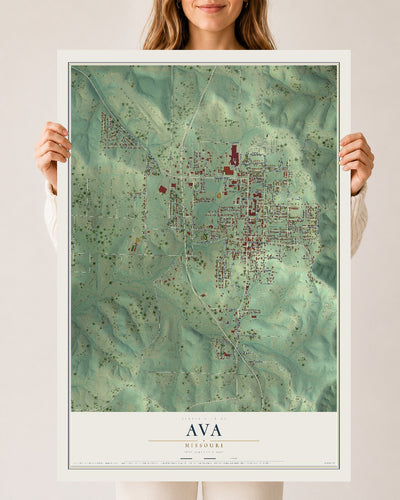 Map of Ava, Missouri, 24 x 36 inch unframed archival matte print