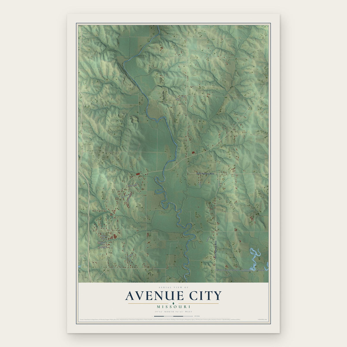 Avenue City, Missouri map print, the full design