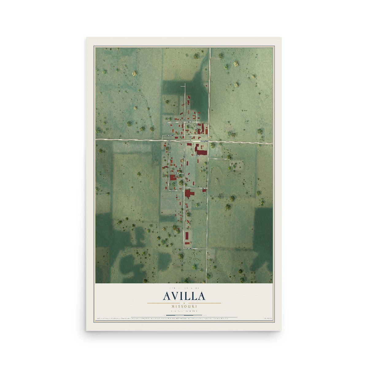 Map of Avilla, Missouri, 12 x 18 inch unframed archival matte print