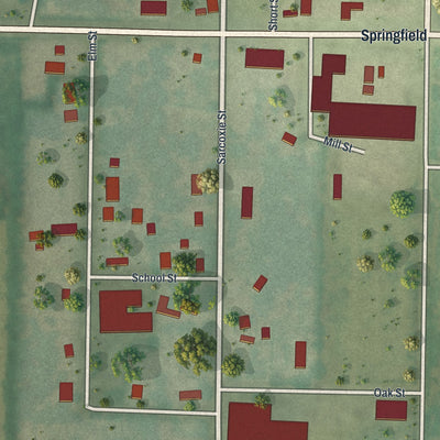 Close-up of the map of Avilla, Missouri print showing street and building detail