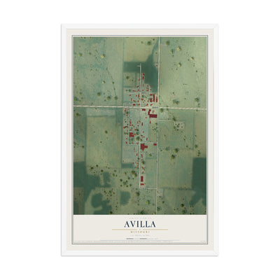 Map of Avilla, Missouri, 12 x 18 inch print in a white wood frame