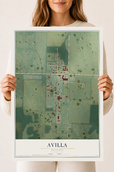 Map of Avilla, Missouri, 18 x 24 inch unframed archival matte print