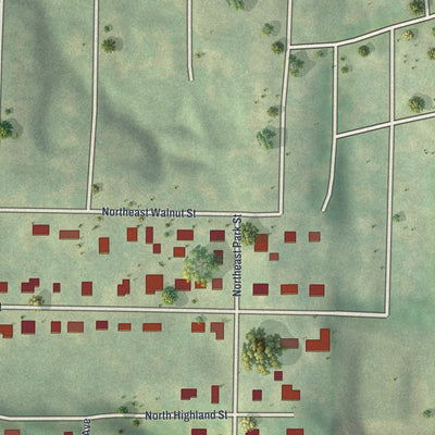 Close-up of the map of Avondale, Missouri print showing street and building detail