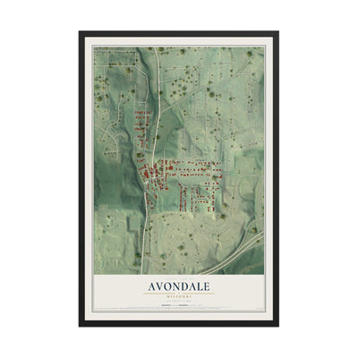 Map of Avondale, Missouri, 12 x 18 inch print in a black wood frame