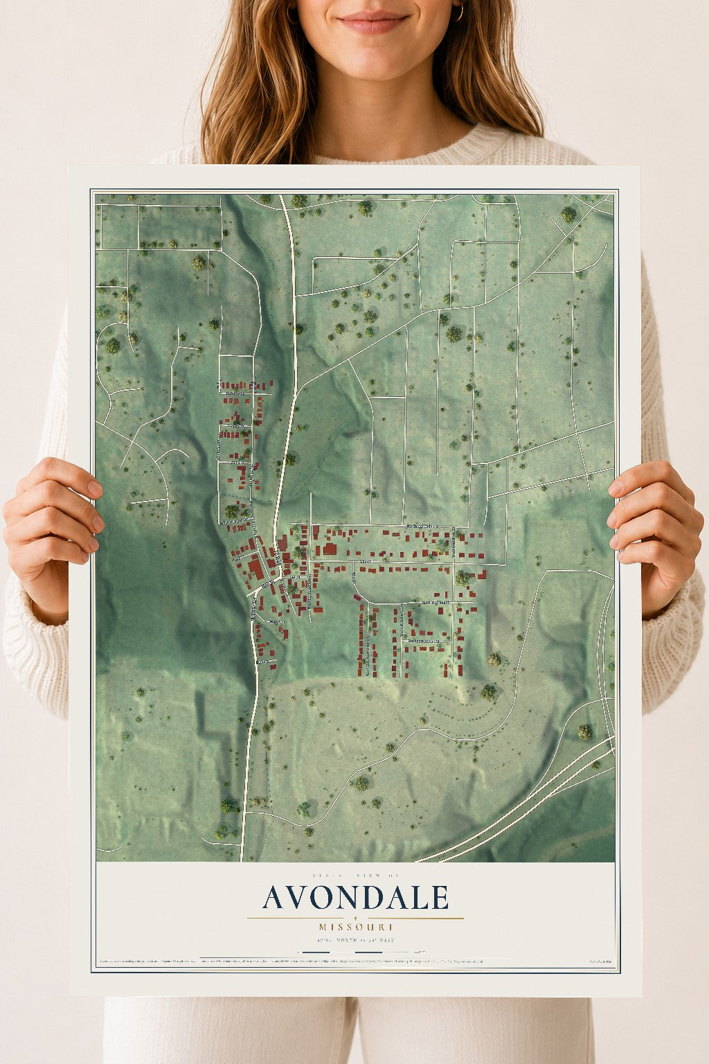 Map of Avondale, Missouri, 18 x 24 inch unframed archival matte print