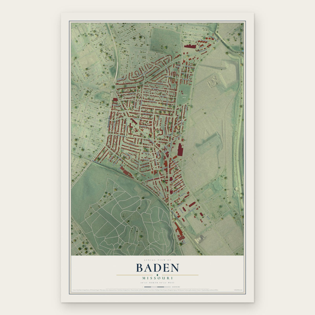 Baden, Missouri map print, the full design