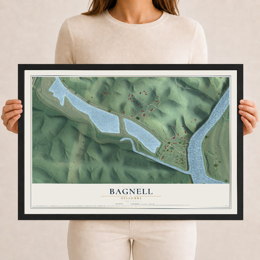 Map of Bagnell, Missouri, 12 x 18 inch print in a black wood frame