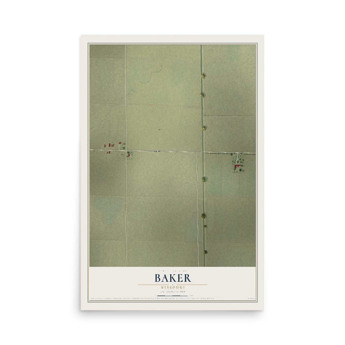 Map of Baker, Missouri, 12 x 18 inch unframed archival matte print
