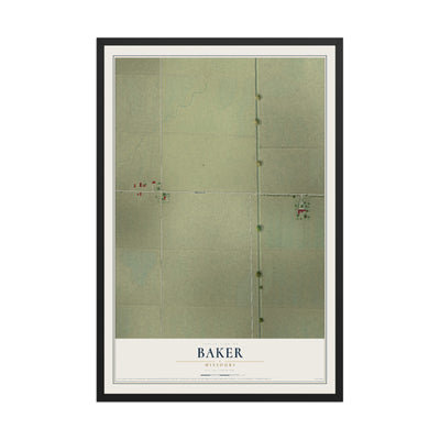 Map of Baker, Missouri, 12 x 18 inch print in a black wood frame
