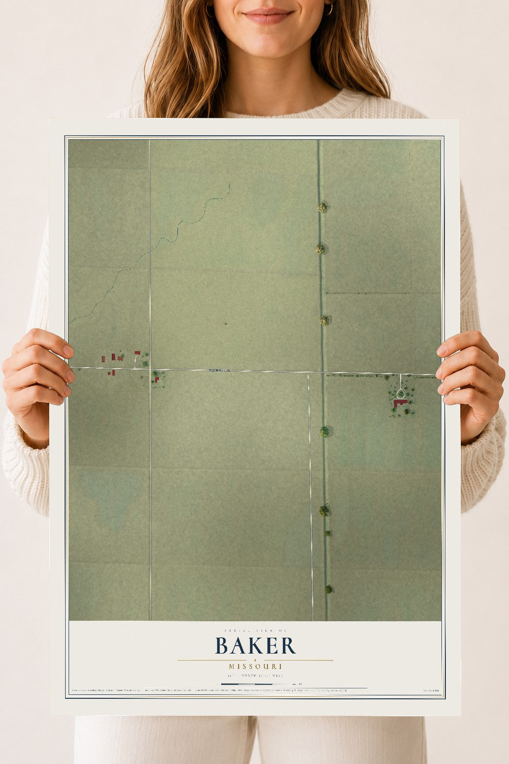 Map of Baker, Missouri, 18 x 24 inch unframed archival matte print