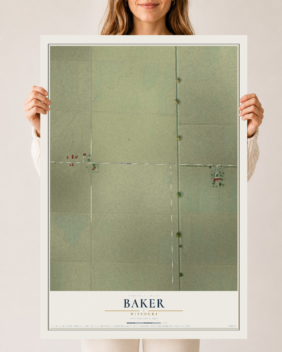 Map of Baker, Missouri, 24 x 36 inch unframed archival matte print