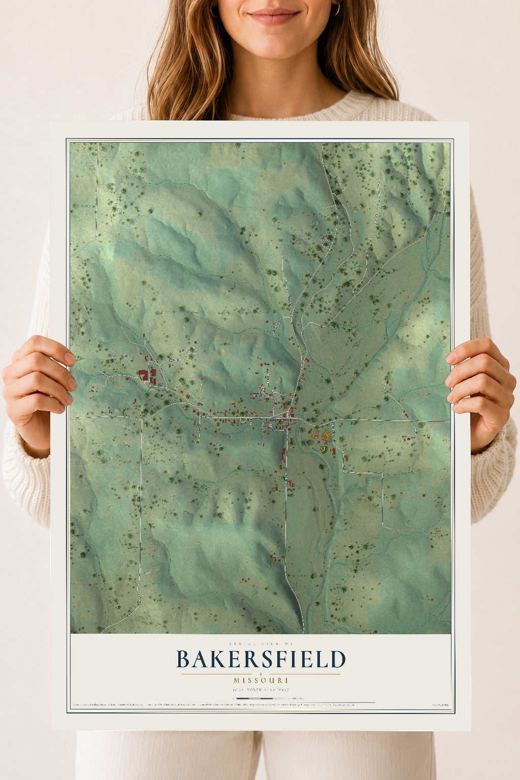 Map of Bakersfield, Missouri, 18 x 24 inch unframed archival matte print