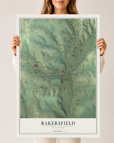 Map of Bakersfield, Missouri, 24 x 36 inch unframed archival matte print