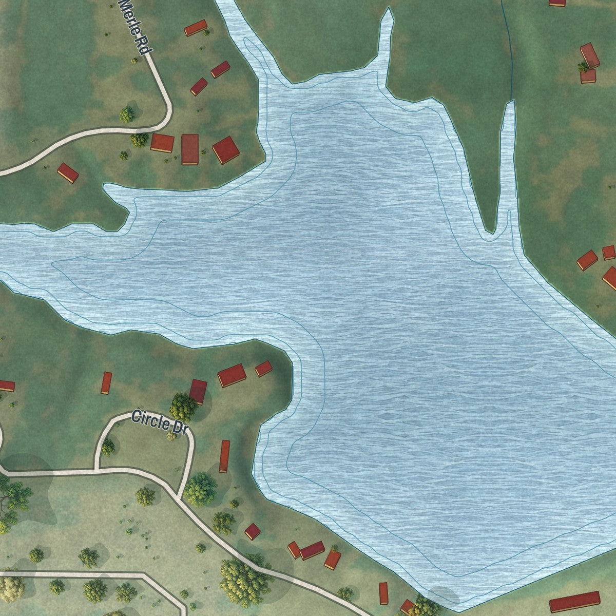 Second close-up of the map of Baldwin Park, Missouri print showing more streets and buildings