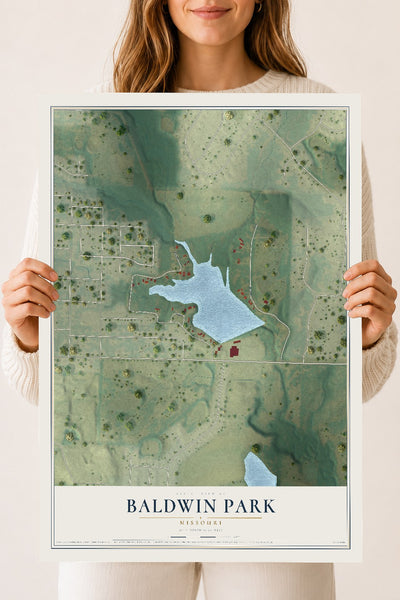 Map of Baldwin Park, Missouri, 18 x 24 inch unframed archival matte print