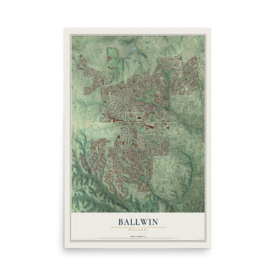 Map of Ballwin, Missouri, 12 x 18 inch unframed archival matte print