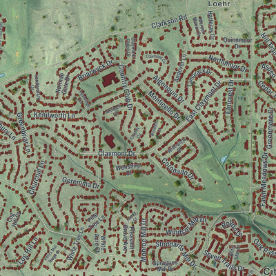 Second close-up of the map of Ballwin, Missouri print showing more streets and buildings