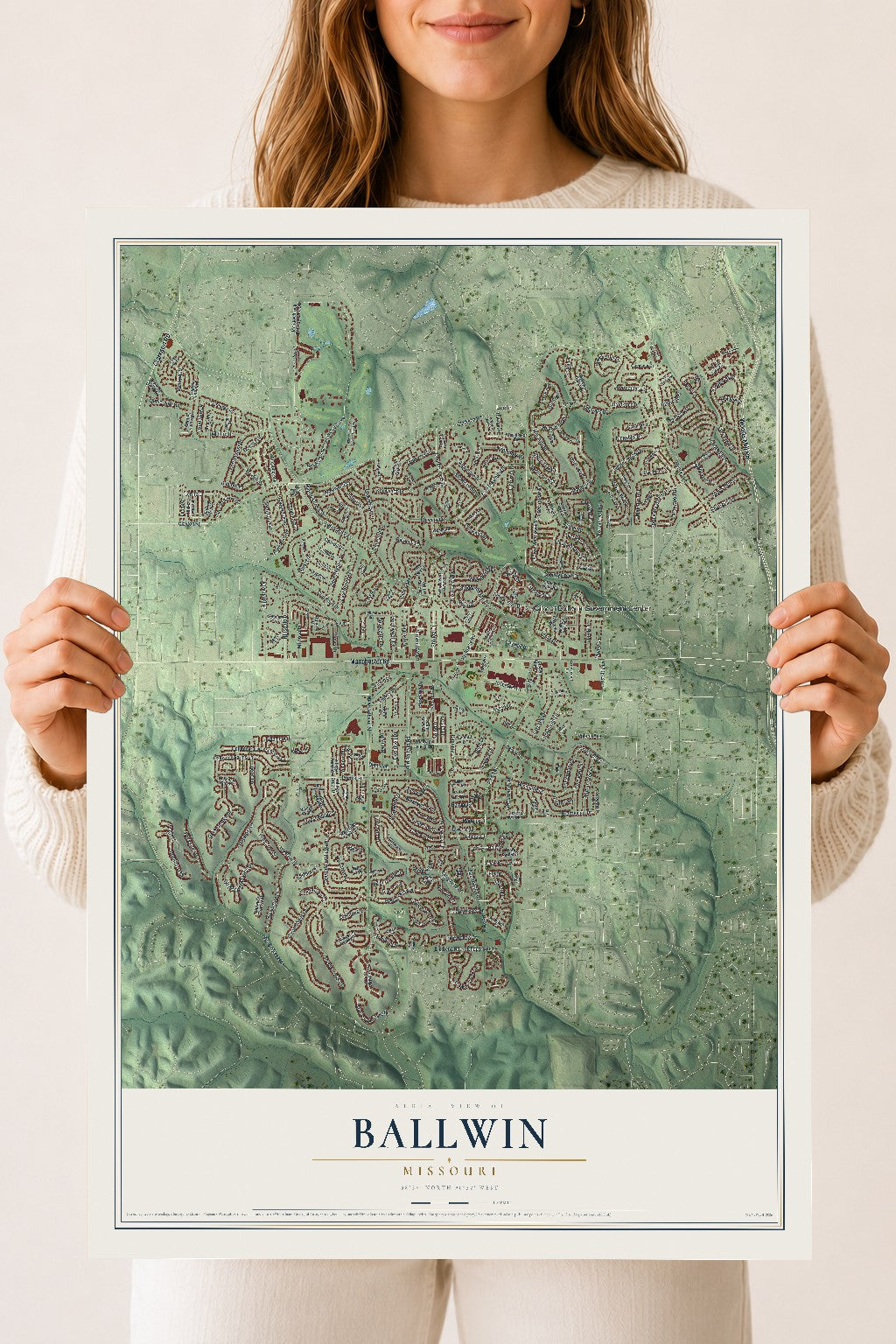 Map of Ballwin, Missouri, 18 x 24 inch unframed archival matte print
