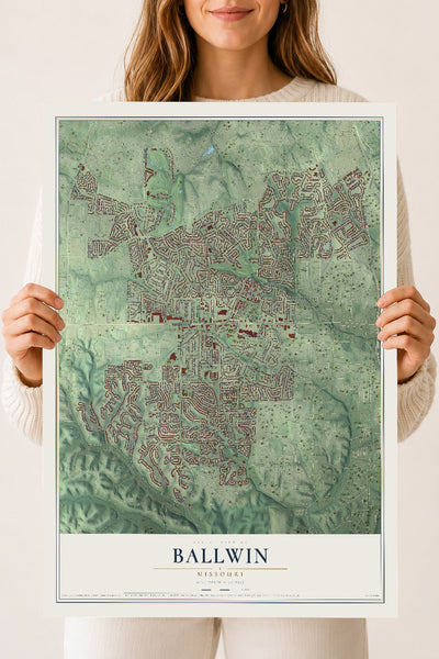 Map of Ballwin, Missouri, 18 x 24 inch unframed archival matte print