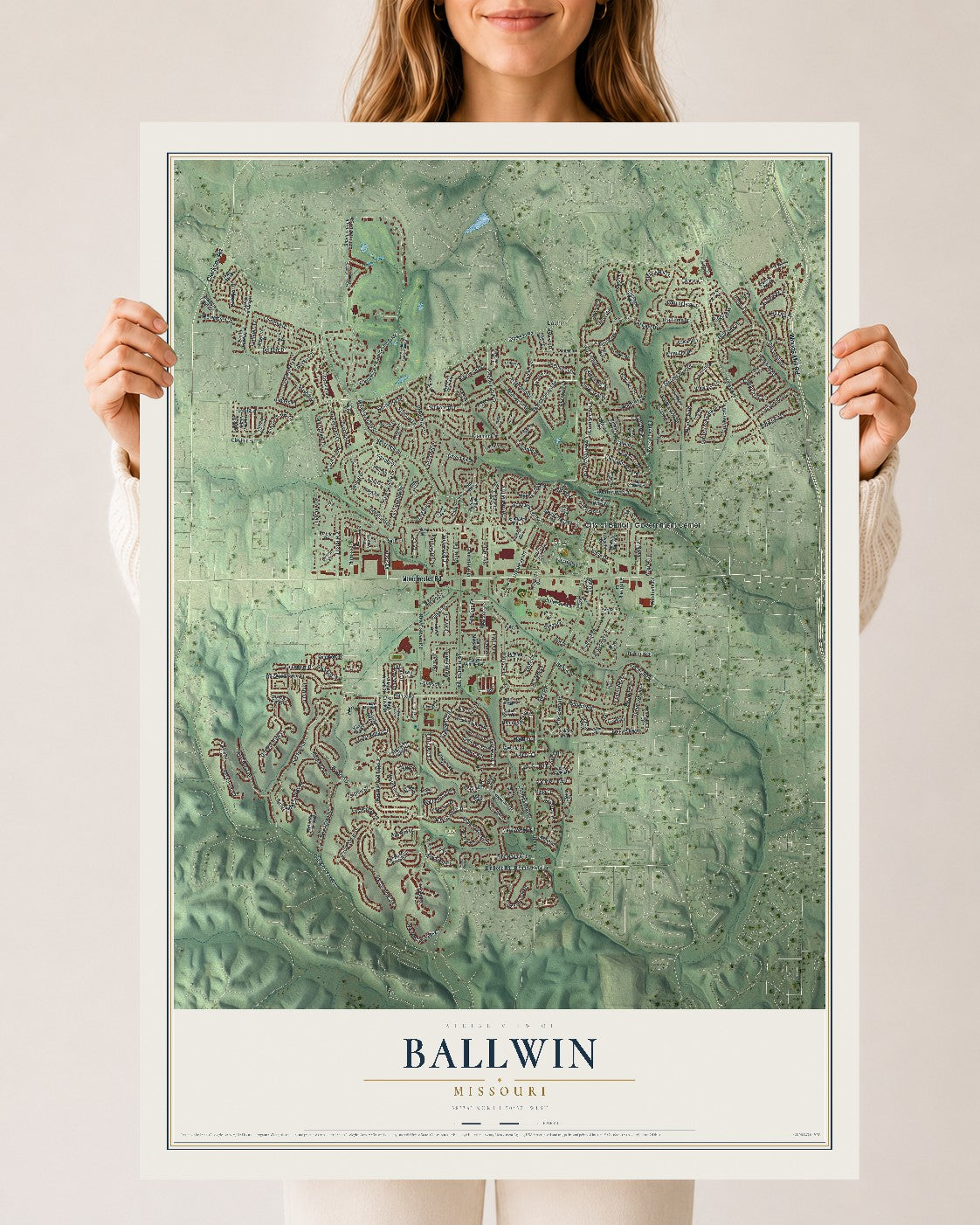 Map of Ballwin, Missouri, 24 x 36 inch unframed archival matte print