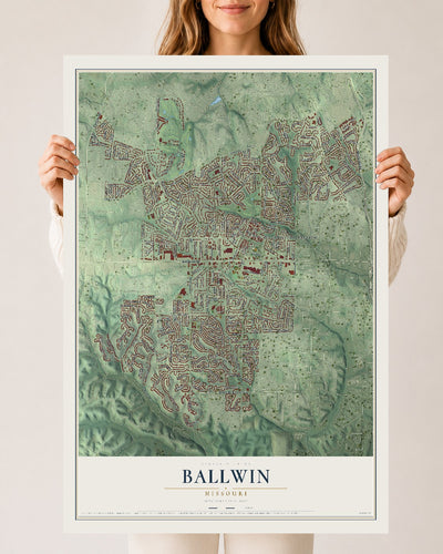 Map of Ballwin, Missouri, 24 x 36 inch unframed archival matte print